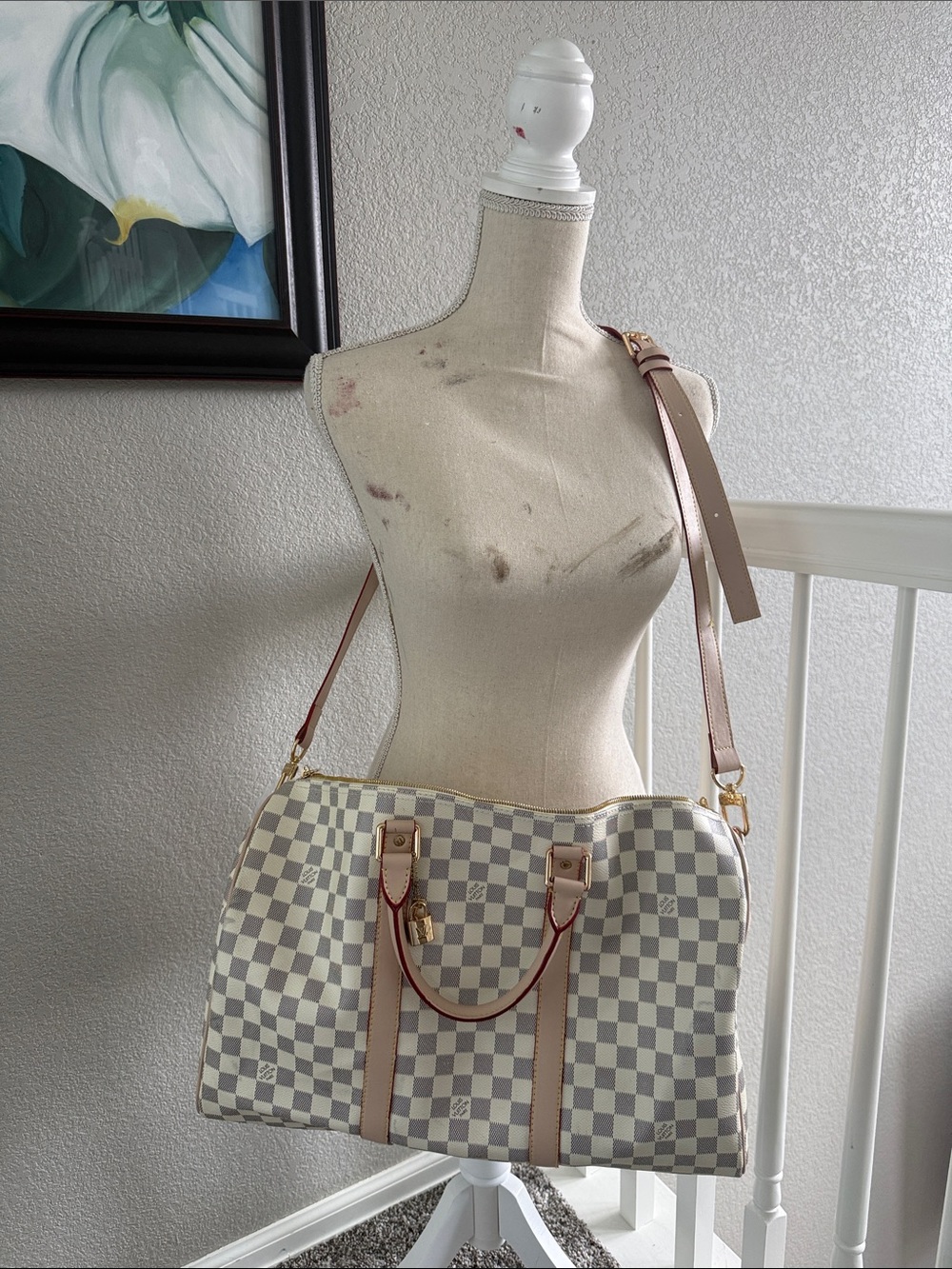 Checkered Pattern Top-Handle Duffel Travel Bag - Picture 2 of 16